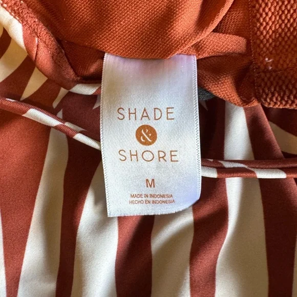 New With No Tag Swimsuit Shade & Shore Rust and White Striped Swimsuit - Picture 7 of 9